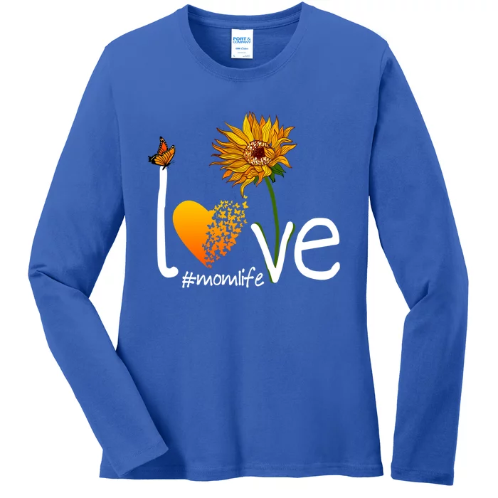 Love Mom Life Mothers Day Funny Gift Butterfly Sunflower Graphic Funny Gift Ladies Long Sleeve Shirt