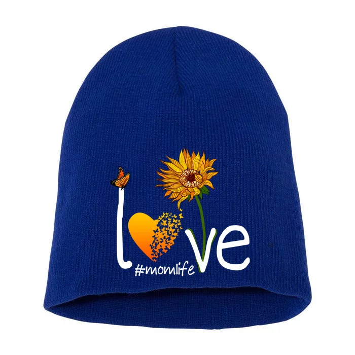 Love Mom Life Mothers Day Funny Gift Butterfly Sunflower Graphic Funny Gift Short Acrylic Beanie