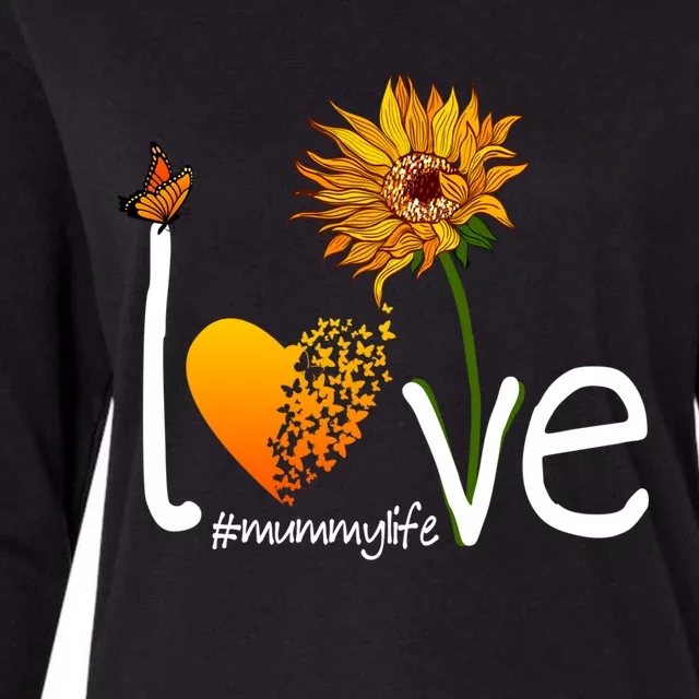 Love Mummy Life Mom Grandma Butterfly Sunflower Graphic Cool Gift Womens Cotton Relaxed Long Sleeve T-Shirt