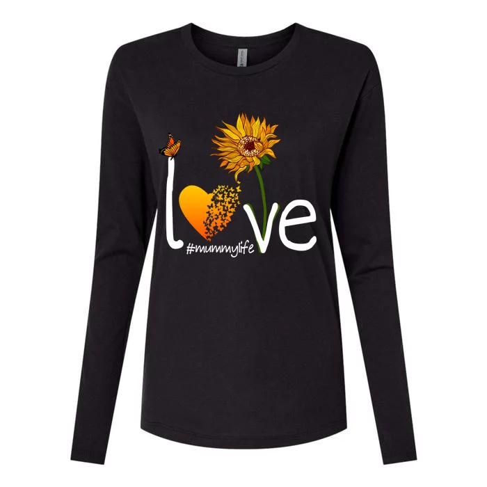 Love Mummy Life Mom Grandma Butterfly Sunflower Graphic Cool Gift Womens Cotton Relaxed Long Sleeve T-Shirt