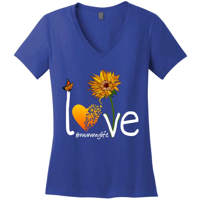 Love Mummy Life Mom Grandma Butterfly Sunflower Graphic Cool Gift Women's V-Neck T-Shirt