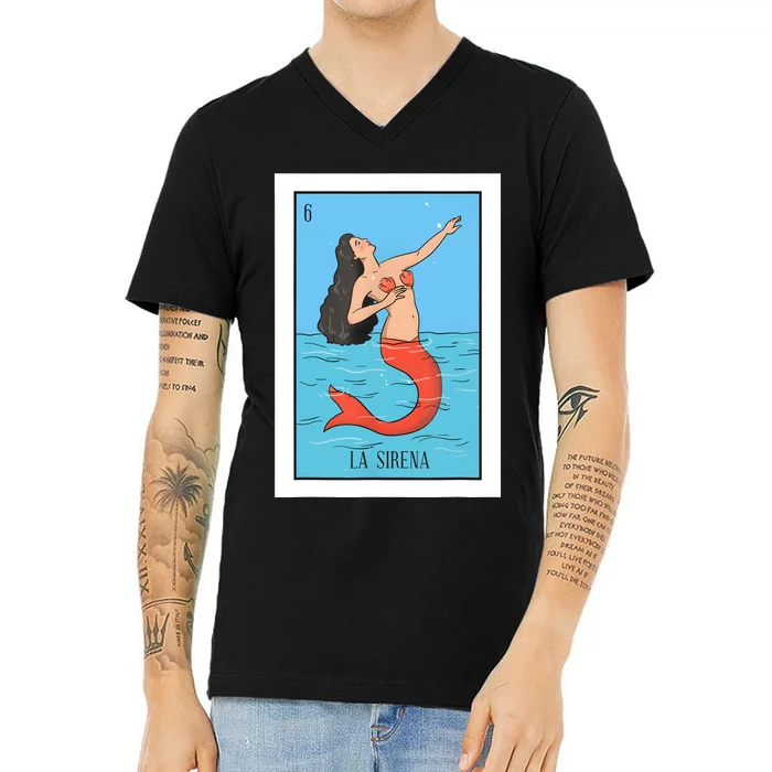 La Mermaid Lottery Gift The Mermaid Card Mexican Lottery V-Neck T-Shirt