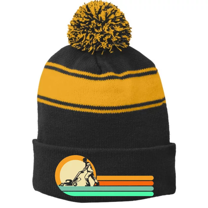 Lawn Mowing Lawn Mowing Stripe Pom Pom Beanie