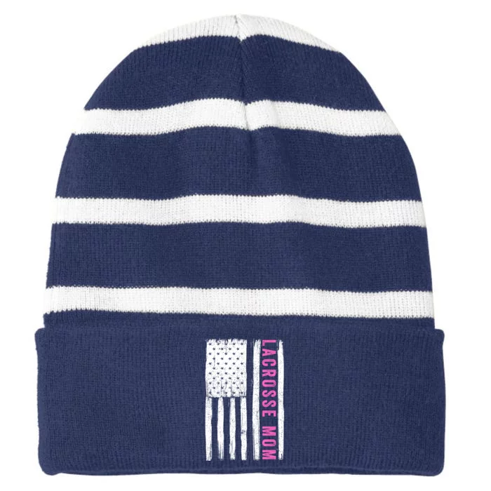 Lacrosse Mom Lacrosse Gifts Funny Lacrosse Mom Lacrosse Goalie Funny Sports Striped Beanie with Solid Band