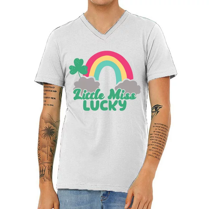 Little Miss Lucky Rainbow St Patrick's Day V-Neck T-Shirt