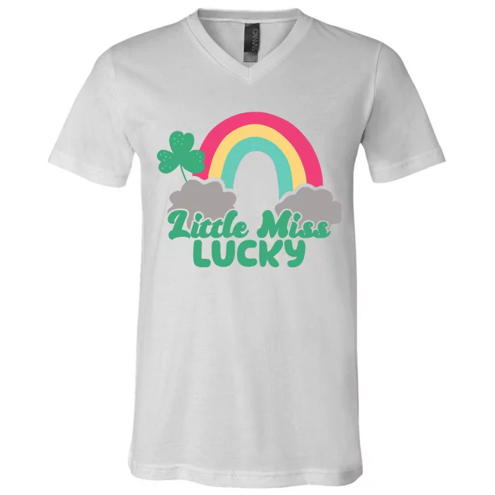 Little Miss Lucky Rainbow St Patrick's Day V-Neck T-Shirt