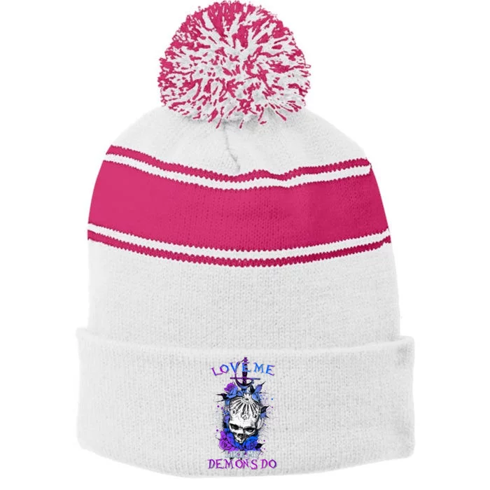 Love Me Like My Demons Do Love Occult Stripe Pom Pom Beanie