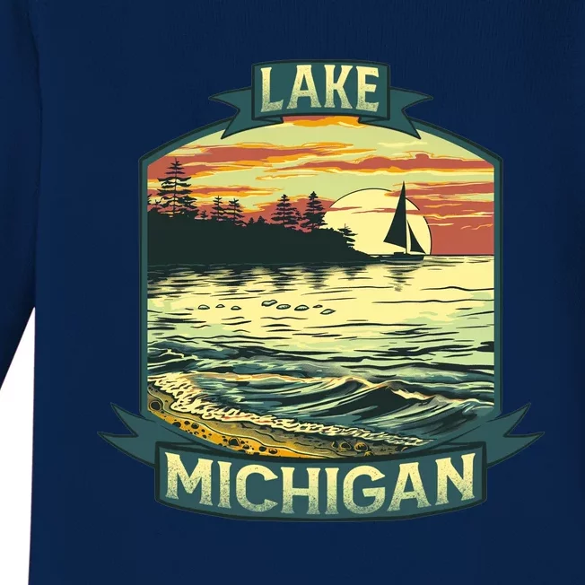 Lake Michigan Baby Long Sleeve Bodysuit