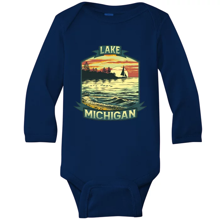 Lake Michigan Baby Long Sleeve Bodysuit