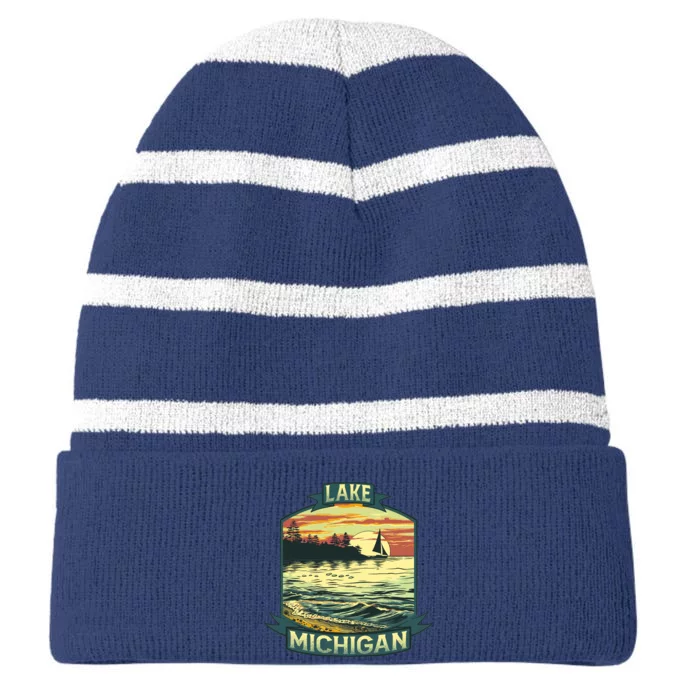 Lake Michigan Striped Beanie with Solid Band