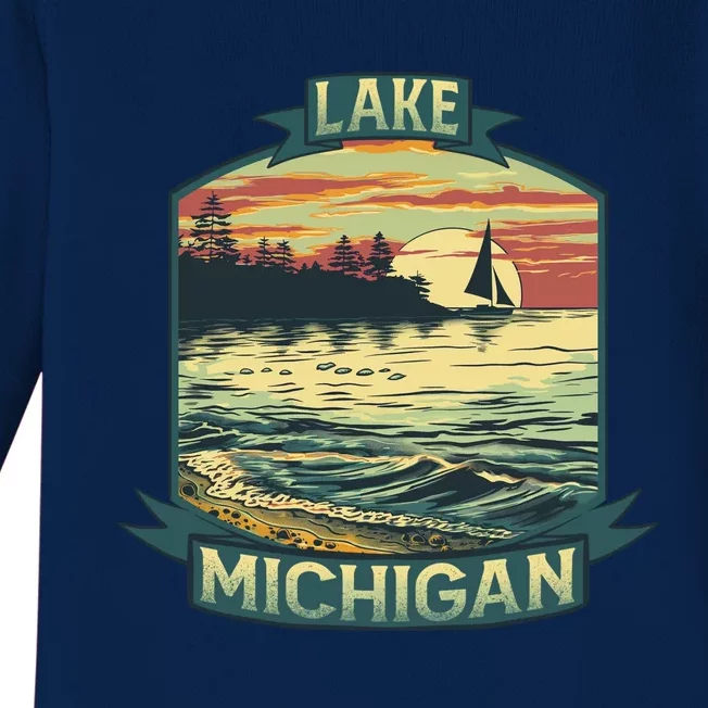 Lake Michigan Baby Long Sleeve Bodysuit