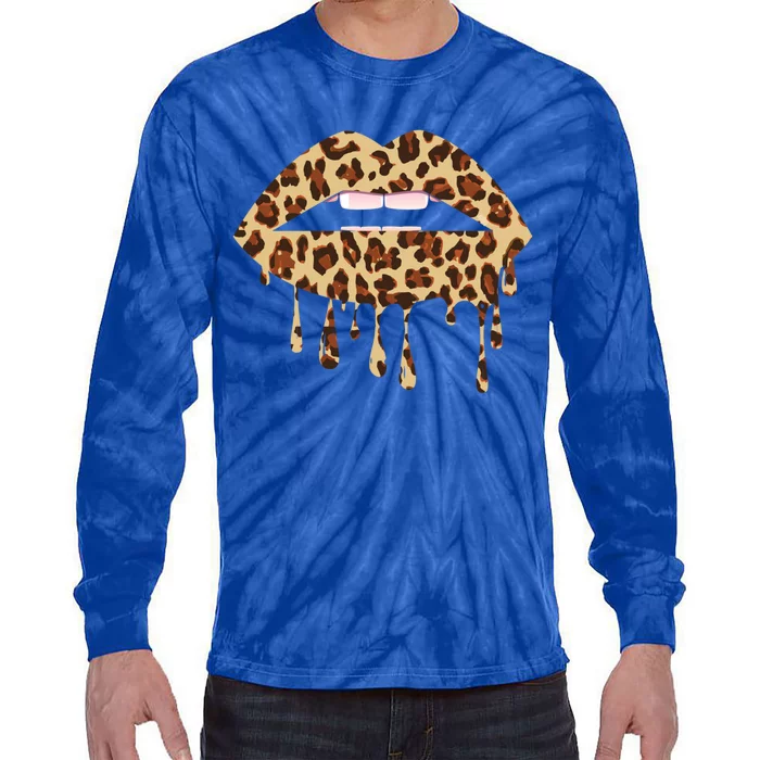 Leo Mouth Lip Bite Cool Leopard Print Me Cheetah Leo Gift Tie-Dye Long Sleeve Shirt