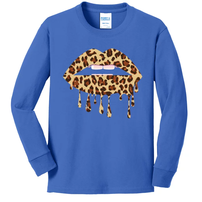 Leo Mouth Lip Bite Cool Leopard Print Me Cheetah Leo Gift Kids Long Sleeve Shirt