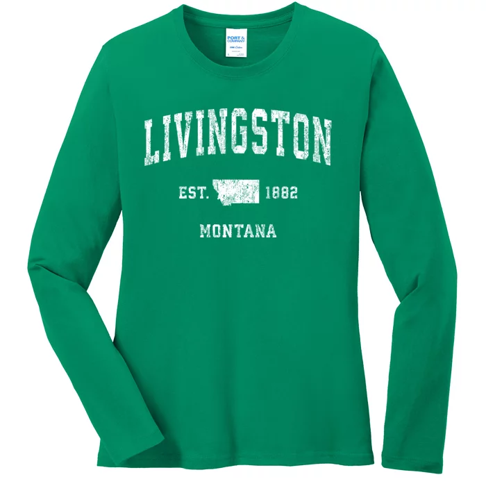 Livingston Montana Mt Vintage Athletic Sports Ladies Long Sleeve Shirt