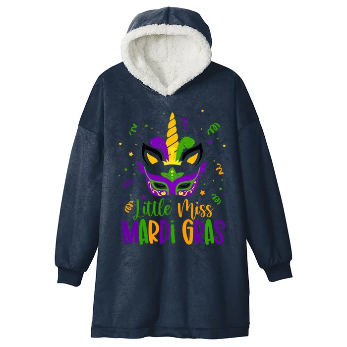 Little Miss Mardi Gras Gift Unicorn Face Gift Hooded Wearable Blanket