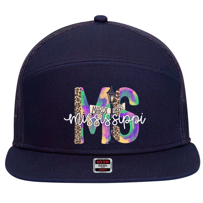 Leopard Mississippi Ms Mardi Gras 7 Panel Mesh Trucker Snapback Hat