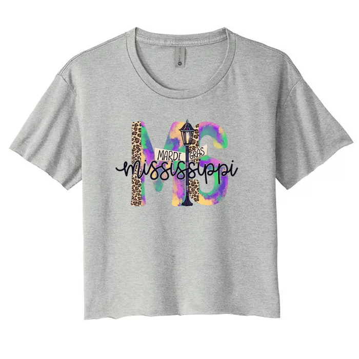 Leopard Mississippi Ms Mardi Gras Women's Crop Top Tee