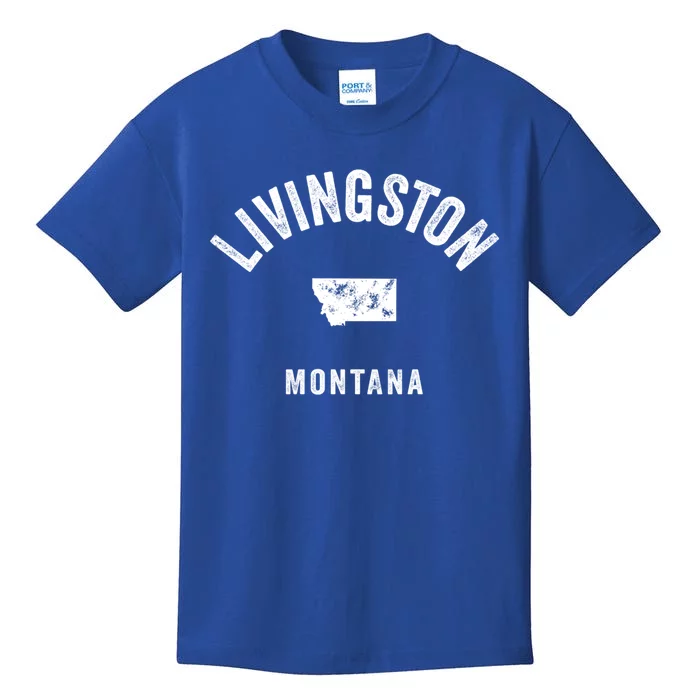 Livingston Montana Mt Vintage 70s Athletic Sports Design Meaningful Gift Kids T-Shirt