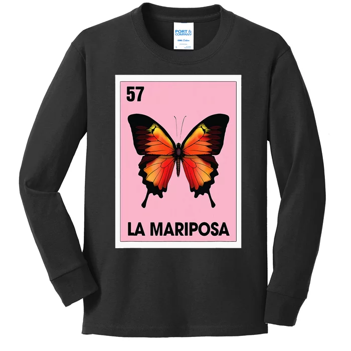 La Mariposa Mexican Bingo Card Game Butterfly Lover Spanish Kids Long Sleeve Shirt