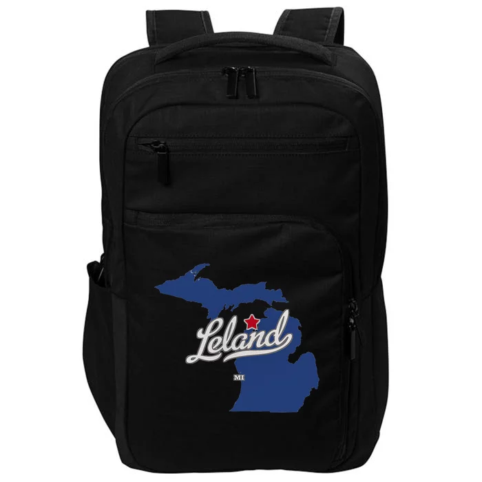 Leland Michigan MI Map Impact Tech Backpack