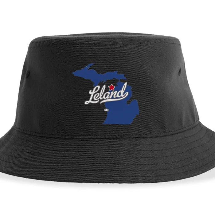 Leland Michigan MI Map Sustainable Bucket Hat