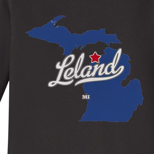 Leland Michigan MI Map Baby Long Sleeve Bodysuit