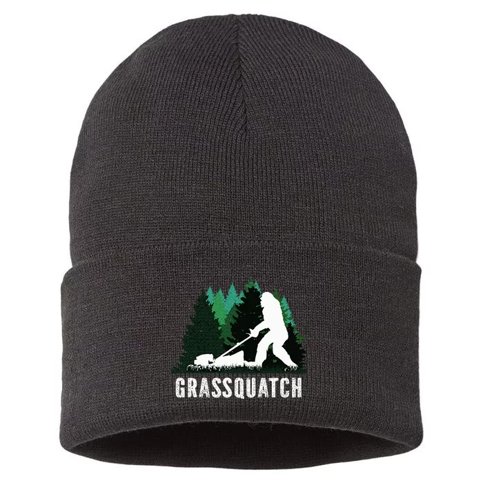 Lawn Mower Mowing Dad Landscaper Bigfoot Yeti Sasquatch Sustainable Knit Beanie