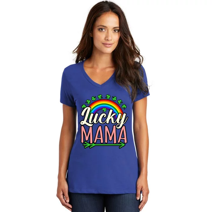 Lucky Mama Mommy Love Mom Mother’s Day Graphic Cool Gift Women's V-Neck T-Shirt