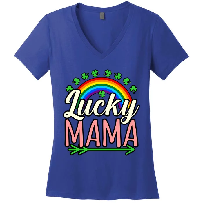 Lucky Mama Mommy Love Mom Mother’s Day Graphic Cool Gift Women's V-Neck T-Shirt