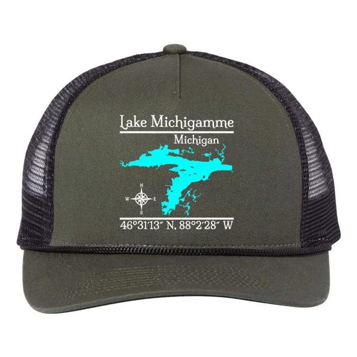 Lake Michigamme Michigan Retro Rope Trucker Hat Cap