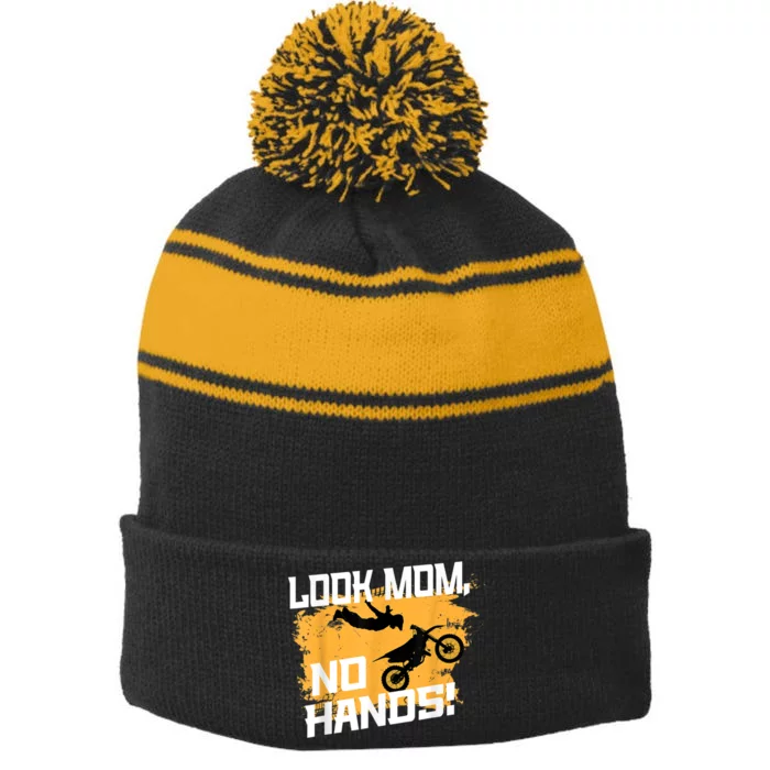 Look Mom, No Hands, Dirt Biking, Dirt Bike Stripe Pom Pom Beanie