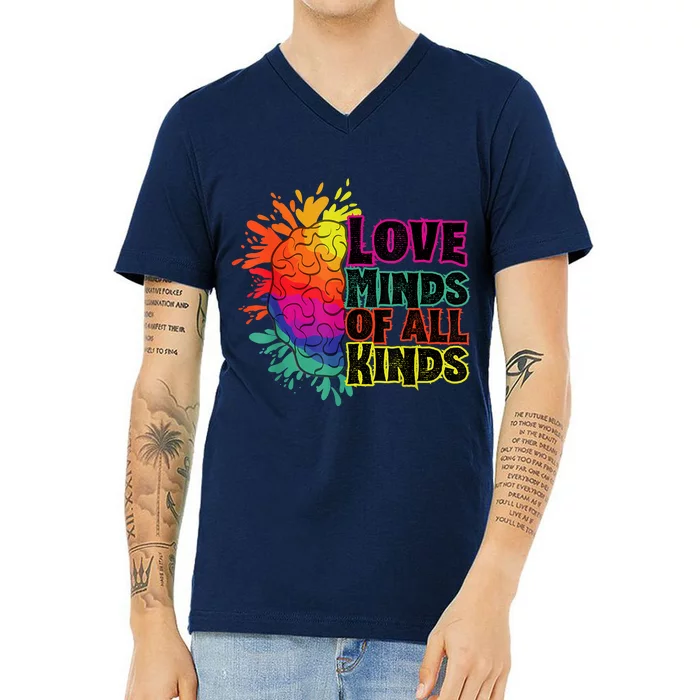 Love Minds Of All Kinds, Neurodiversity, Autism Awareness V-Neck T-Shirt