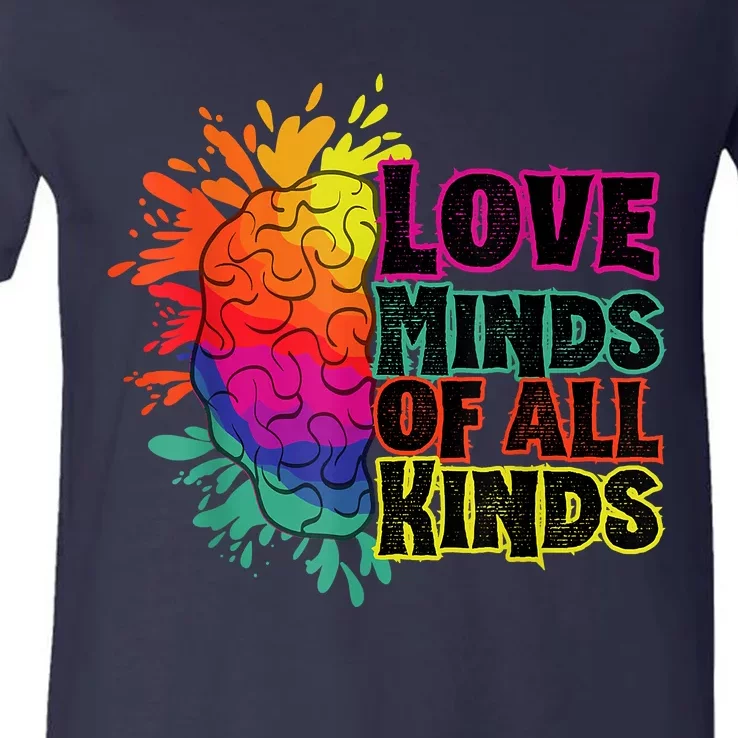 Love Minds Of All Kinds, Neurodiversity, Autism Awareness V-Neck T-Shirt