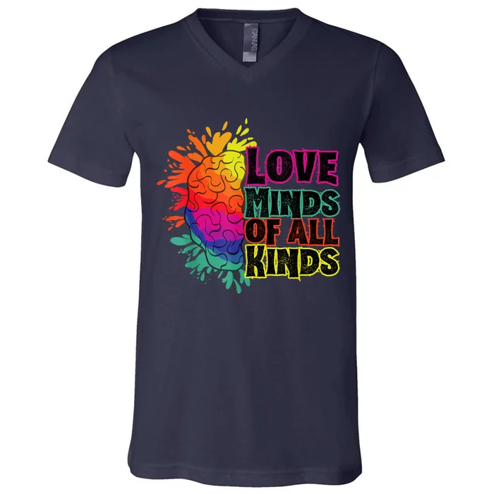 Love Minds Of All Kinds, Neurodiversity, Autism Awareness V-Neck T-Shirt