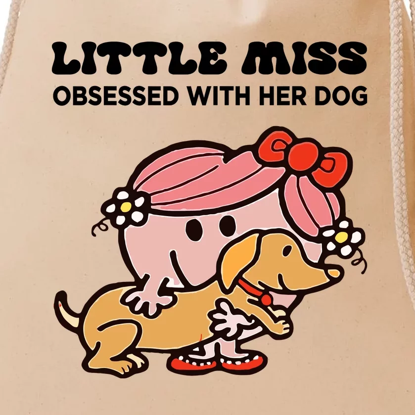 Little Miss Obsessed With Her Dog Funny Design Drawstring Bag