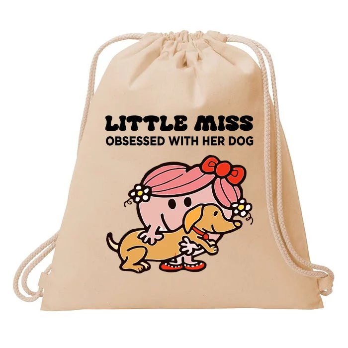 Little Miss Obsessed With Her Dog Funny Design Drawstring Bag