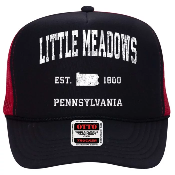 Little Meadows Pennsylvania Pa Vintage Athletic Sports High Crown Mesh Trucker Hat