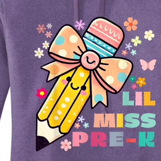 Little Miss Pre K Pencil Bow For Day Of Pre Women's Pullover Hoodie