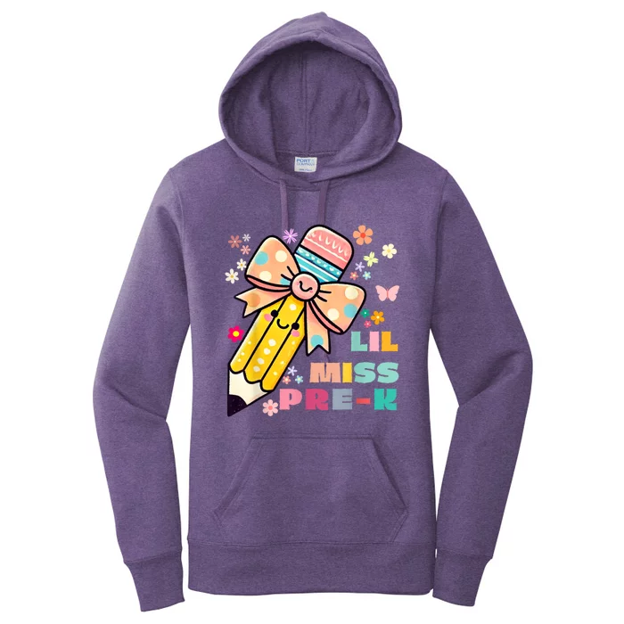 Little Miss Pre K Pencil Bow For Day Of Pre Women's Pullover Hoodie