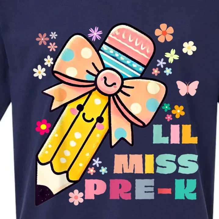 Little Miss Pre K Pencil Bow For Day Of Pre Sueded Cloud Jersey T-Shirt