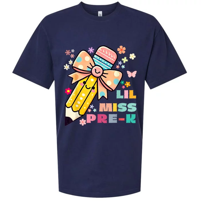 Little Miss Pre K Pencil Bow For Day Of Pre Sueded Cloud Jersey T-Shirt