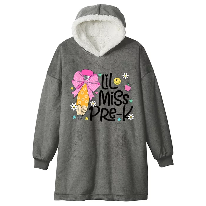 Little Miss Prek Pencil Bow First Day Of School Hooded Wearable Blanket