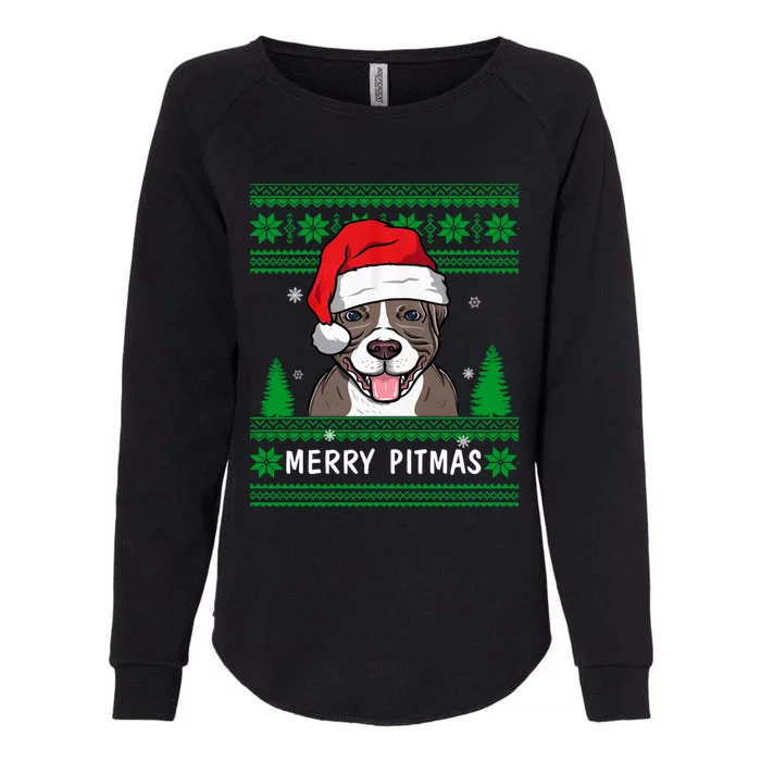 Love My Pitbull Merry Pitmas Pittie Mom Dad Funny Christmas Gift Womens California Wash Sweatshirt