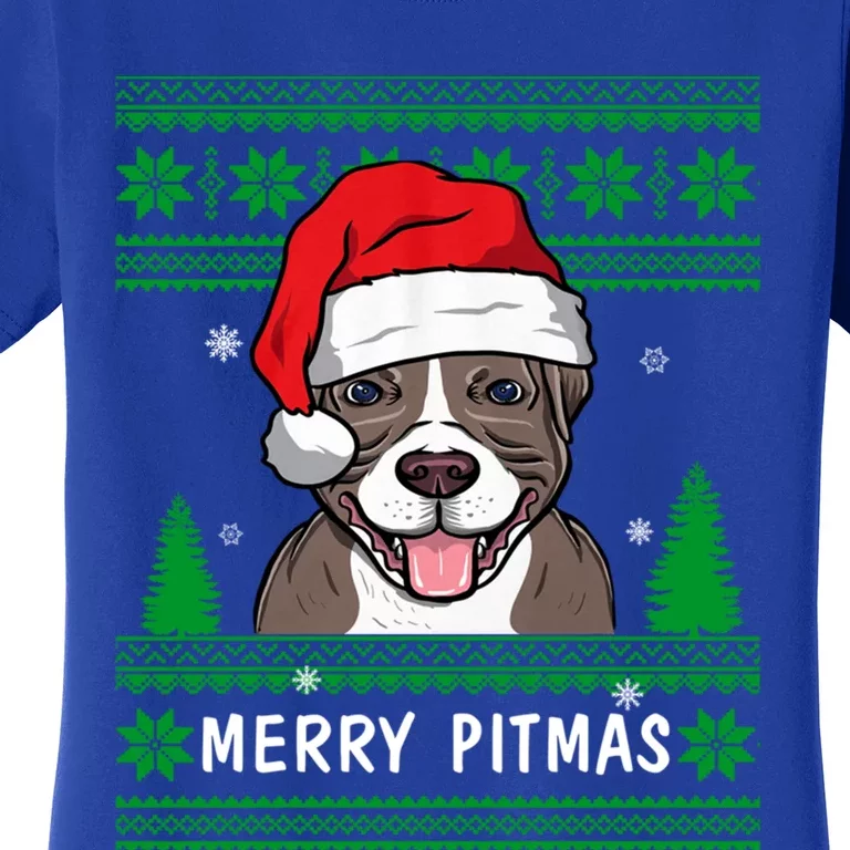 Love My Pitbull Merry Pitmas Pittie Mom Dad Funny Christmas Gift Women's T-Shirt