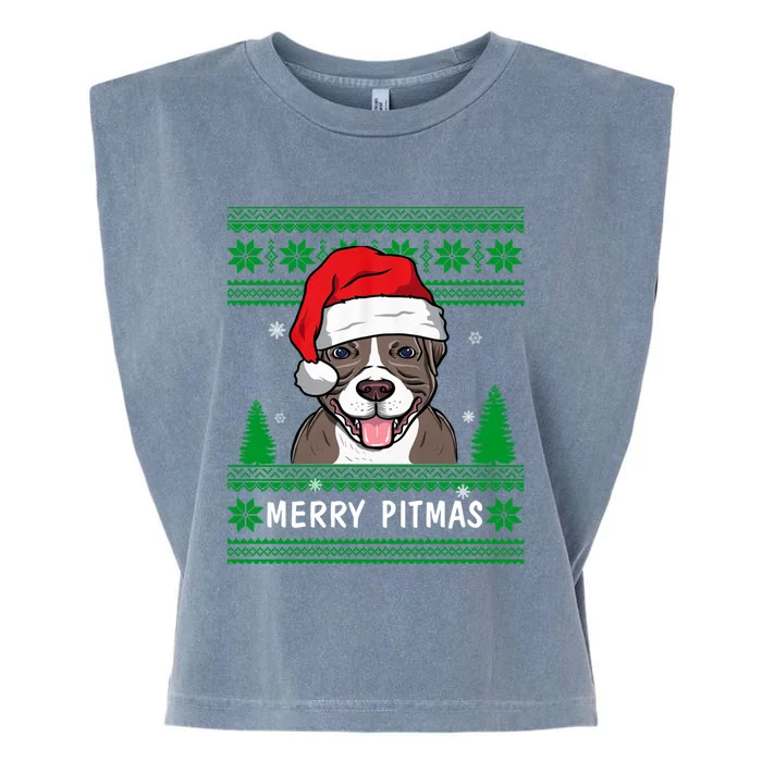 Love My Pitbull Merry Pitmas Pittie Mom Dad Funny Christmas Gift Garment-Dyed Women's Muscle Tee