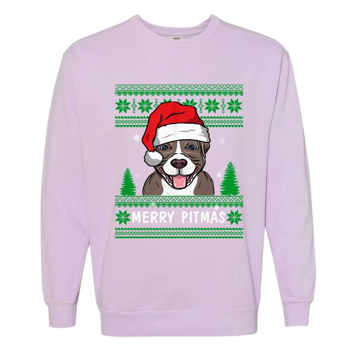 Love My Pitbull Merry Pitmas Pittie Mom Dad Funny Christmas Gift Garment-Dyed Sweatshirt