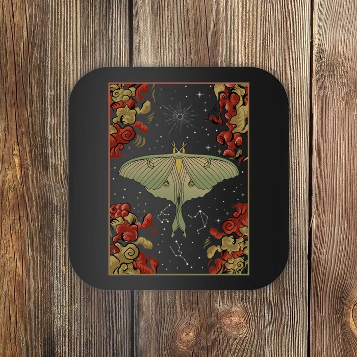 Luna Moth Print Dark Academia Aesthetic Witchy Celestial Coaster