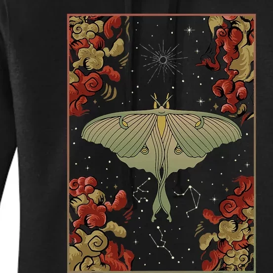 Luna Moth Print Dark Academia Aesthetic Witchy Celestial Women's Pullover Hoodie