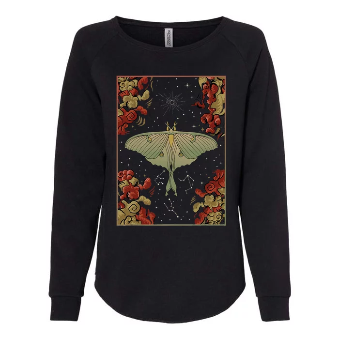 Luna Moth Print Dark Academia Aesthetic Witchy Celestial Womens California Wash Sweatshirt