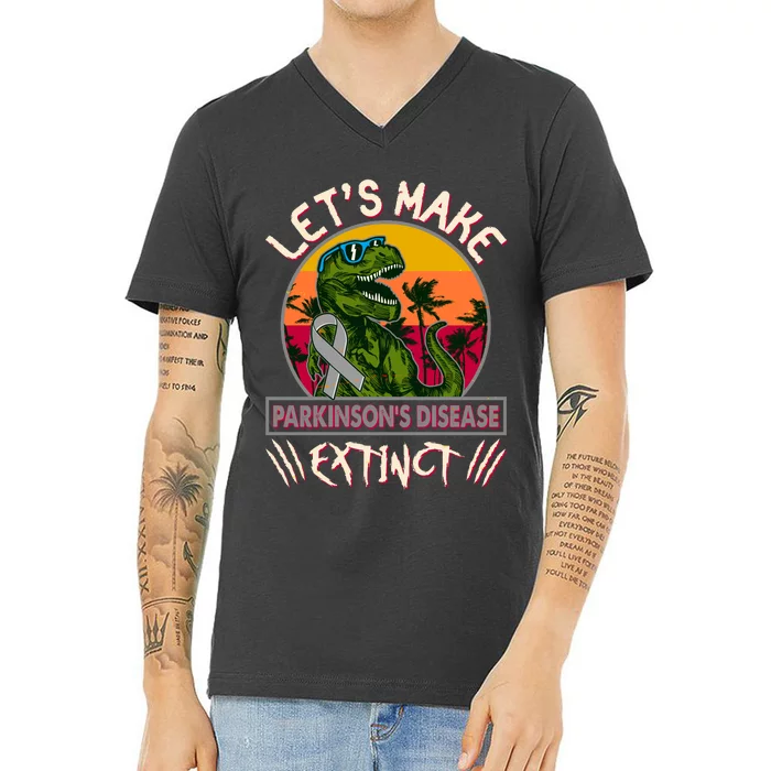 Let's Make Parkinson's Disease Extinct TRex Dinosaur V-Neck T-Shirt